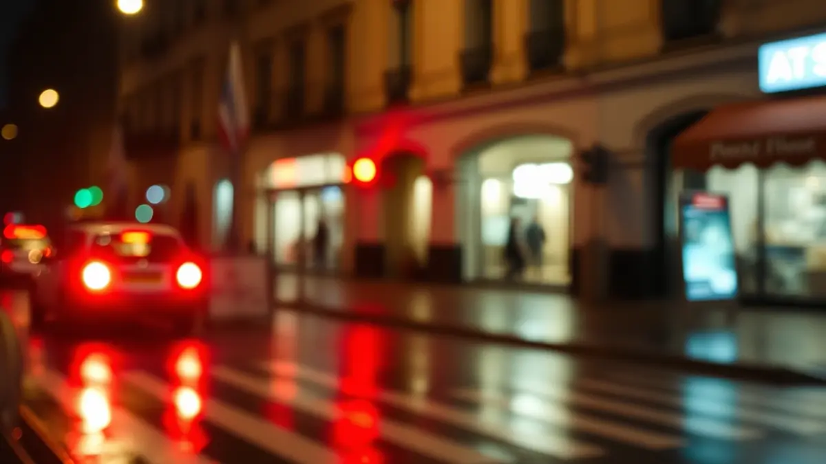 Imagen genérica de luces de emergencia reflejándose en una superficie mojada.