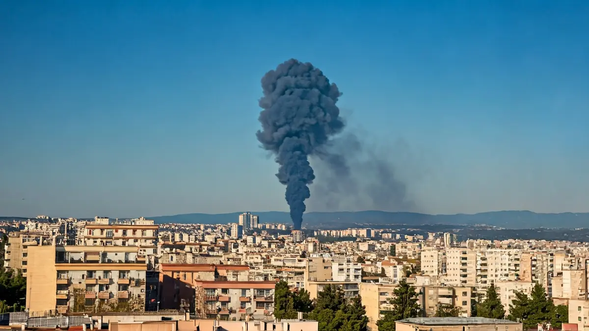 Imatge genèrica d'una columna de fum negre sobre un paisatge urbà.