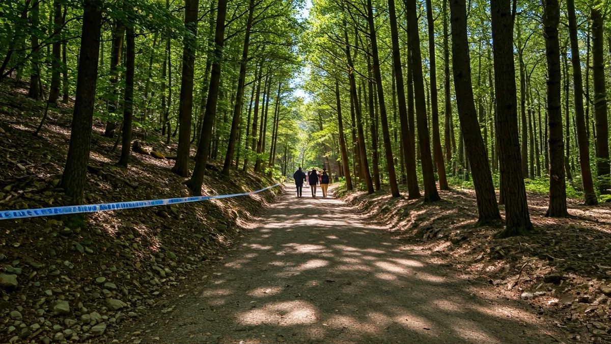 Imatge genèrica d'un camí forestal amb cinta policial, simbolitzant les restriccions a Collserola per la pesta porcina africana.