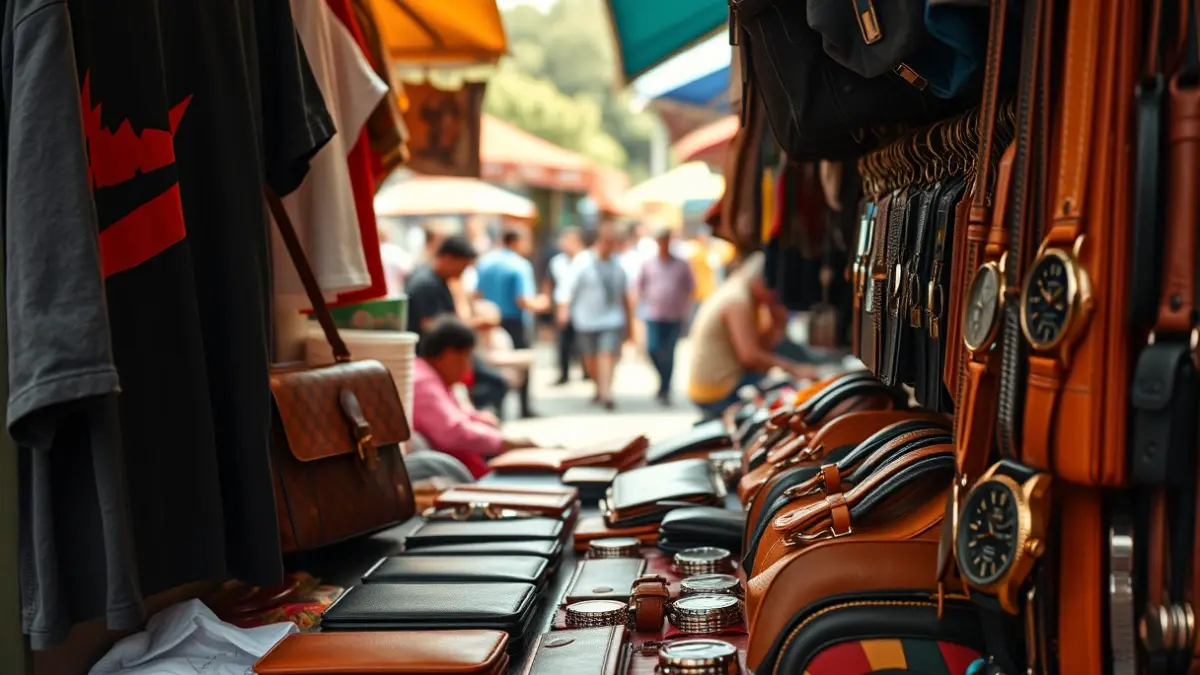 Image of counterfeit products seized at a market.