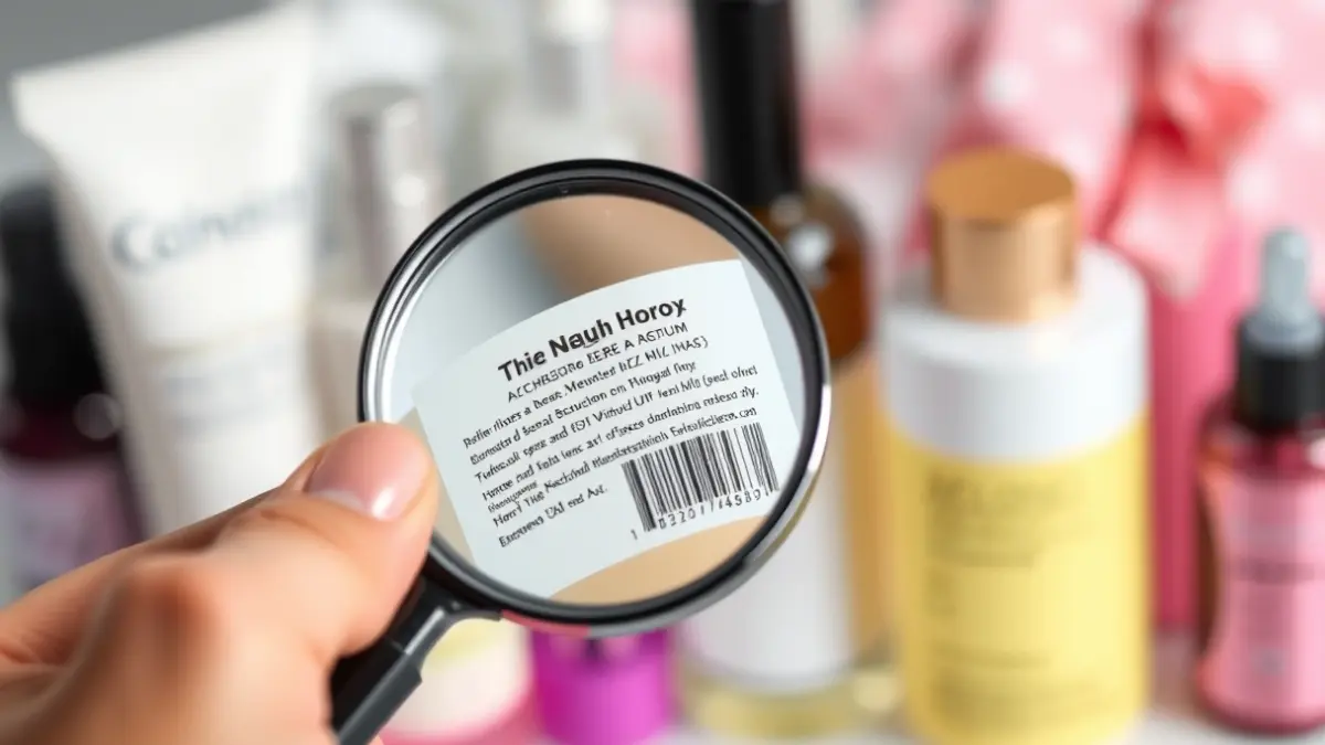 Imagen genérica de una mano con una lupa inspeccionando un producto cosmético.