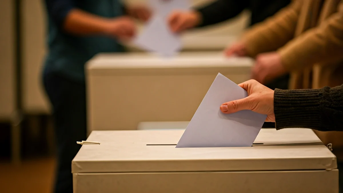 Generic image of a ballot box with hands casting votes.