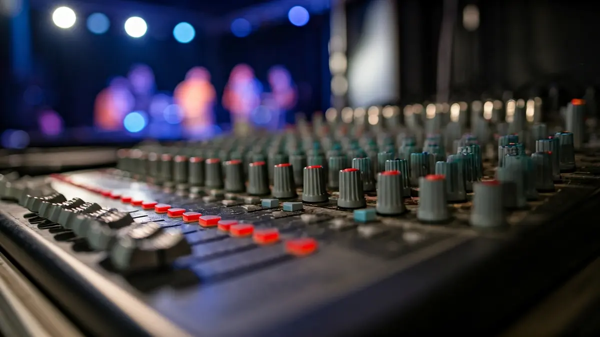Imatge genèrica d'una taula de so amb llums d'escenari.