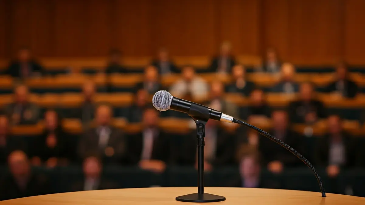 Imagen genérica de un micrófono en un atril, simbolizando un acto político o una conferencia de prensa.