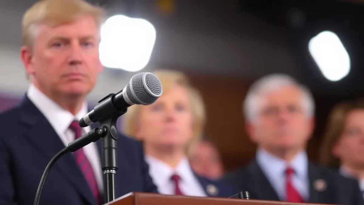 Generic image of a microphone on a podium, symbolizing political statements.