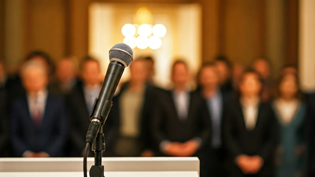 Generic image of a microphone on a podium, symbolizing a political announcement.