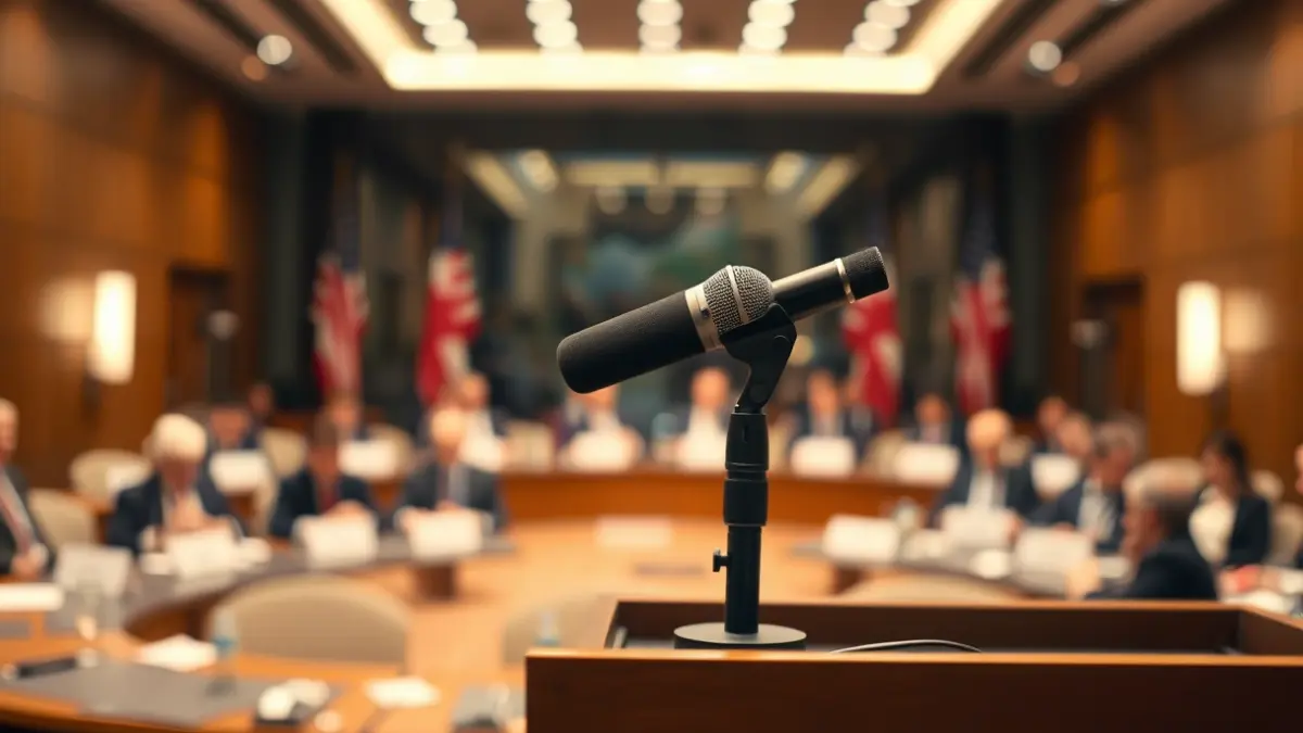 Generic image of a microphone on a podium, symbolizing a political meeting or announcement.