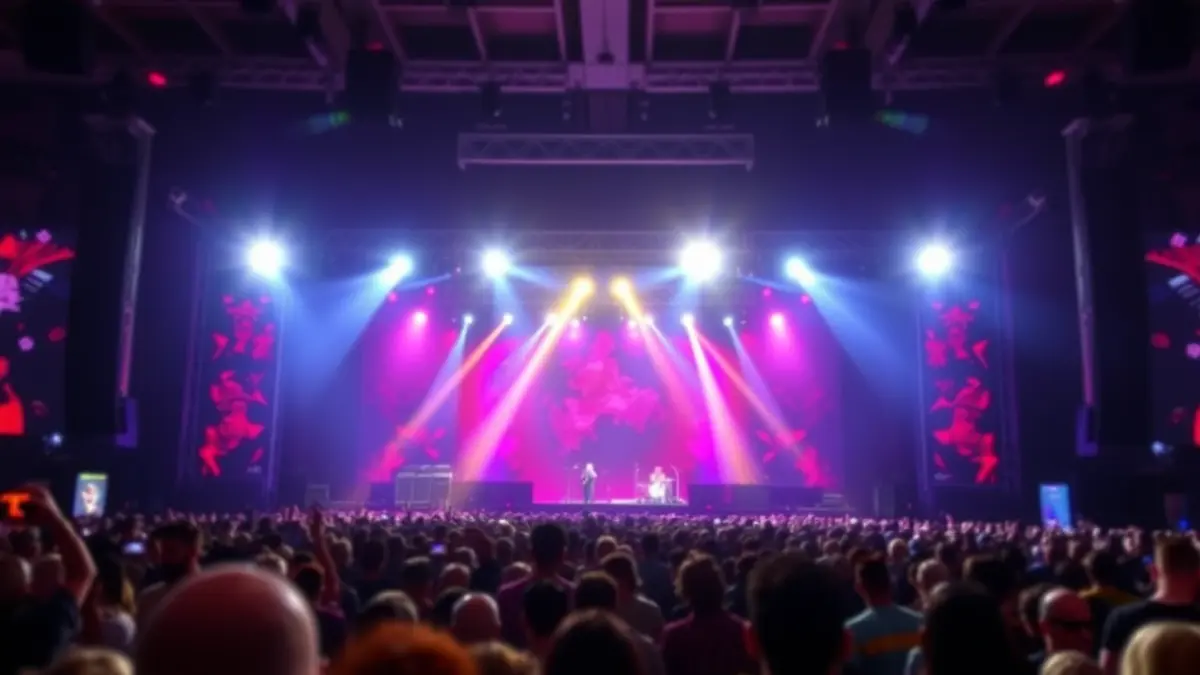 Generic image of a concert with a lit stage and a blurred crowd.