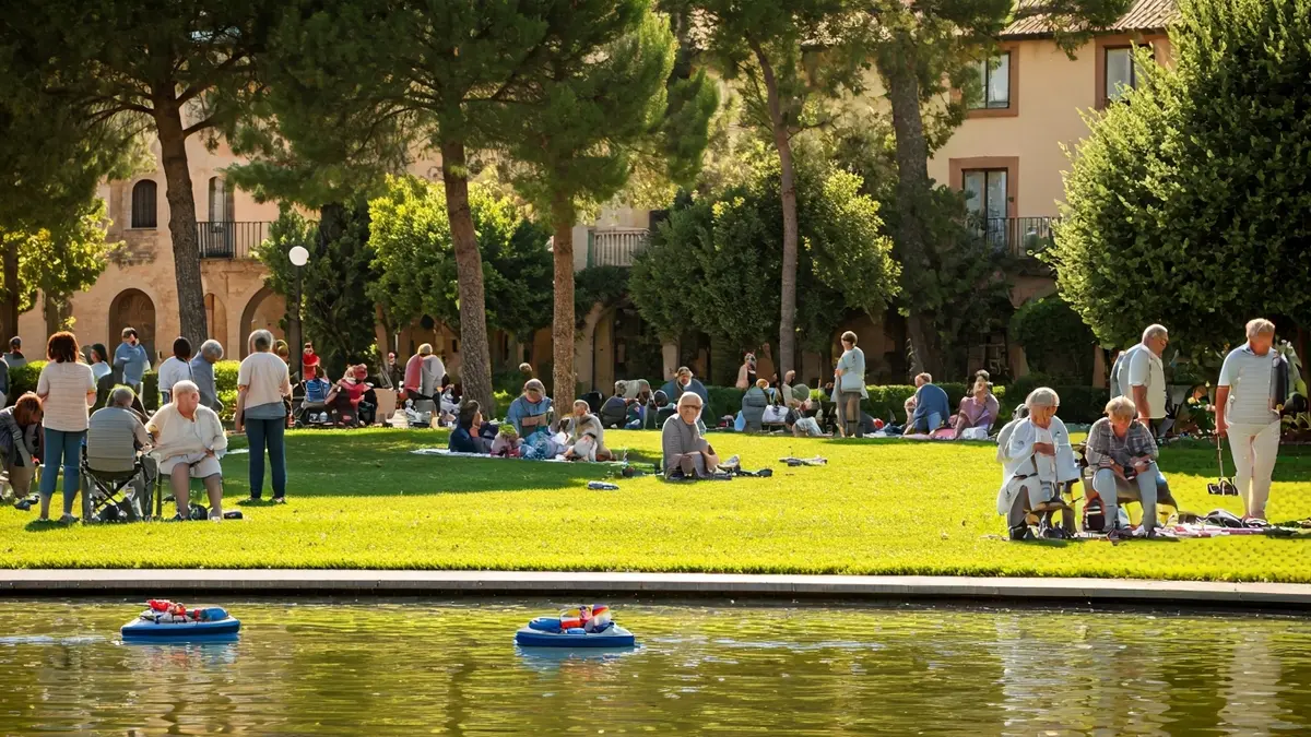 Imatge de famílies i gent gran gaudint d'un pícnic a la Bassa Nova de Reus.