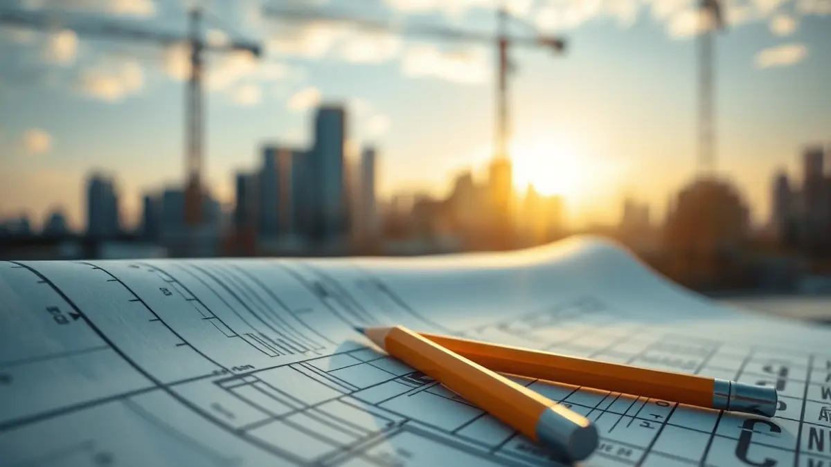 Imatge genèrica d'un plànol de construcció amb eines de mesura