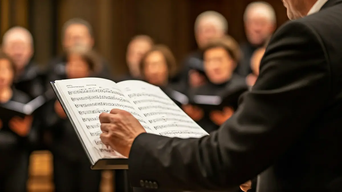 Imagen genérica de un director de coro con una partitura.