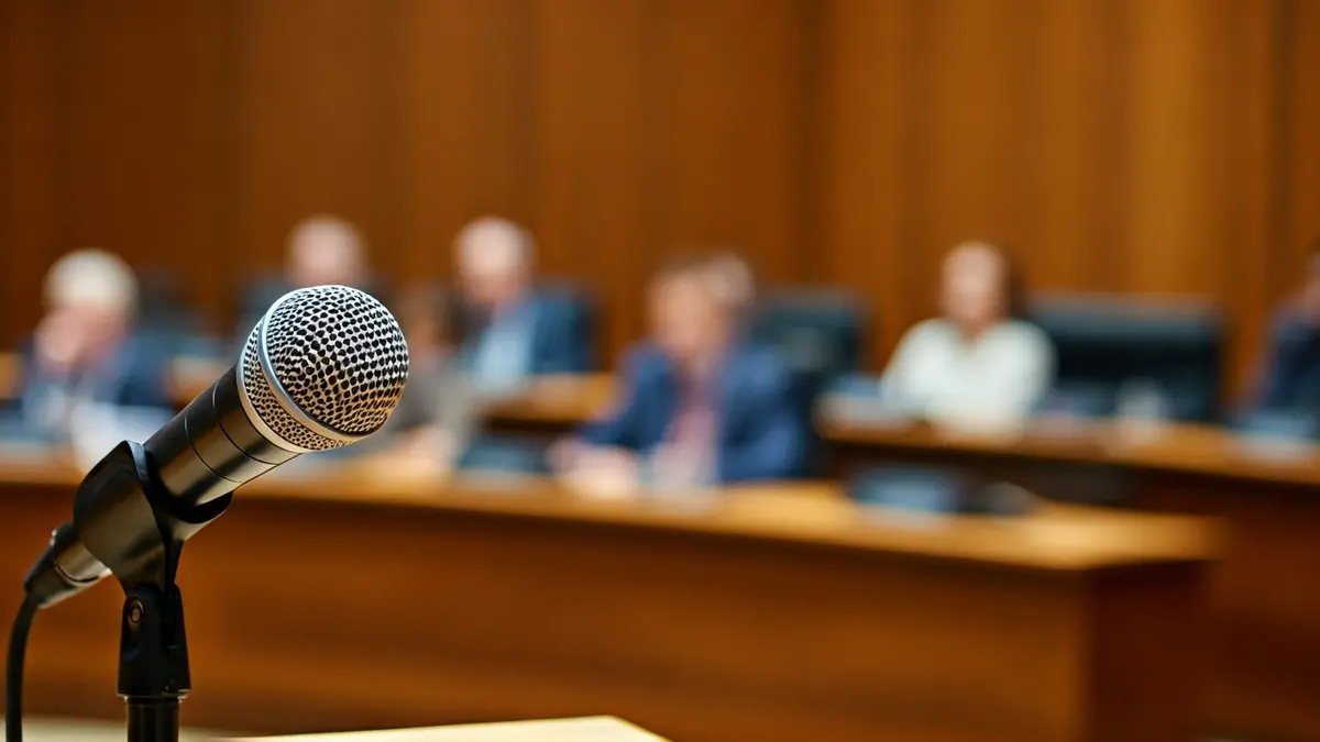 Imagen genérica de un micrófono en un atril durante un pleno municipal.