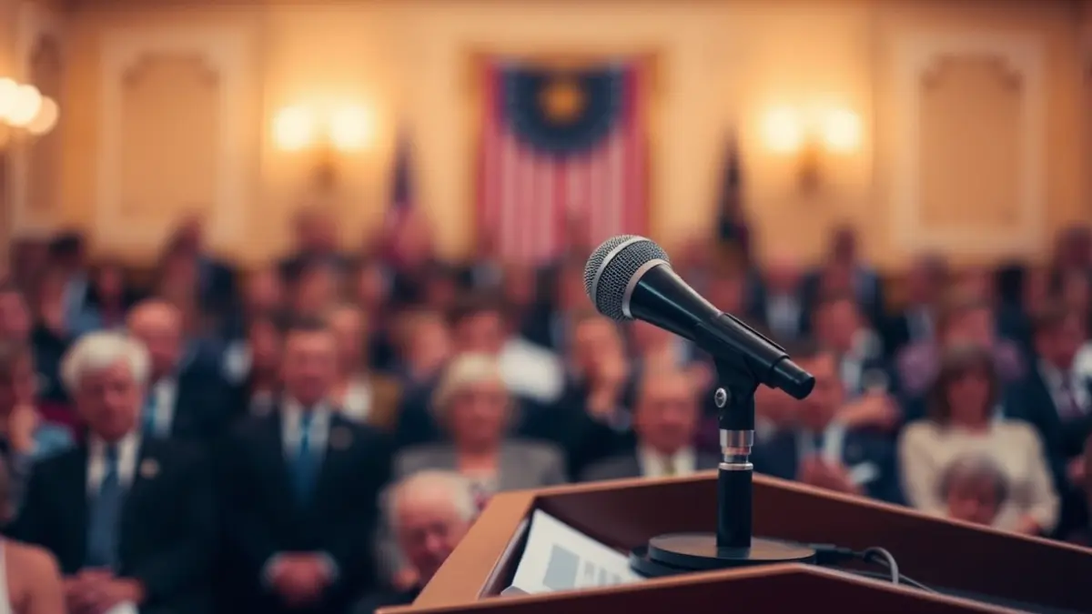 Imatge genèrica d'un micròfon en un faristol, simbolitzant un acte polític.