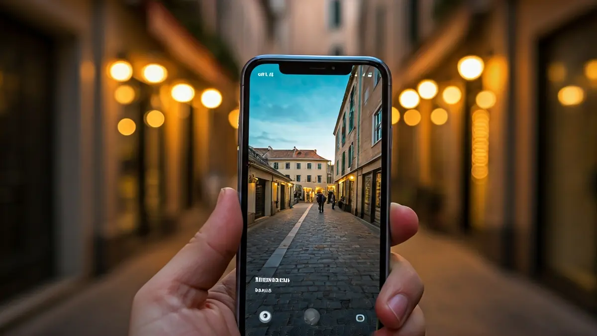 Generic image of a mobile phone with the TikTok app and local shops in the background.