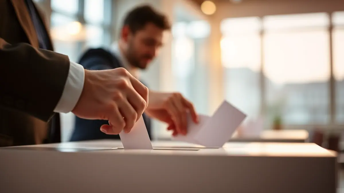 Imagen genérica de una urna electoral con manos votando, simbolizando un proceso democrático interno.