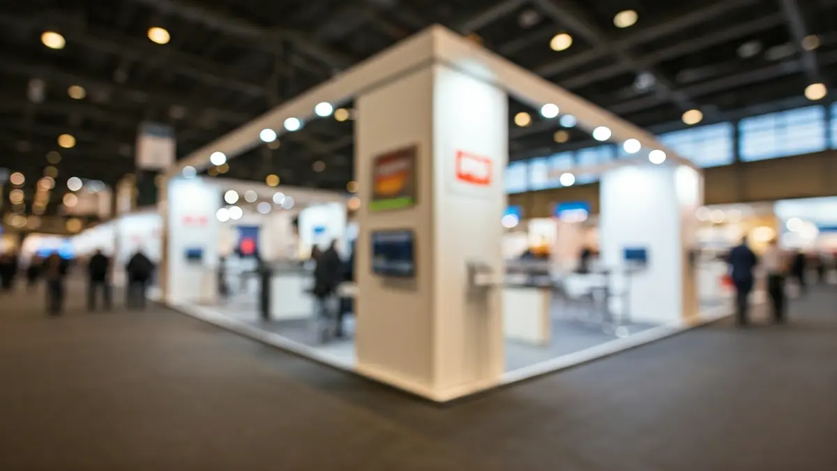 Imagen genérica de un stand vacío en una feria de empleo, con señales de 'job fair'.