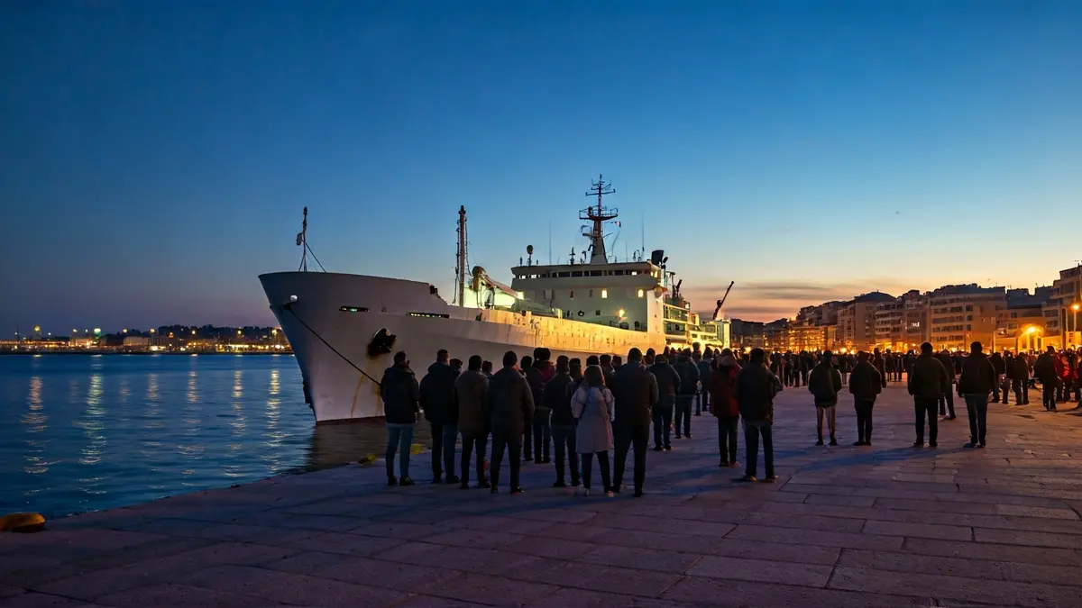 Imatge d'un vaixell humanitari al Port Vell de Barcelona abans de la seva sortida simbòlica cap a Gaza.