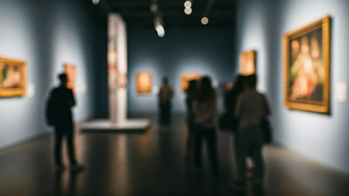 Imagen de un interior de museo moderno con jóvenes, simbolizando el talento y las oportunidades.