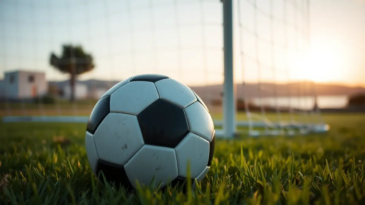 Imatge genèrica d'una pilota de futbol sobre la gespa amb una porteria al fons.