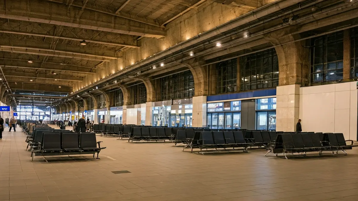 Imatge genèrica d'una estació d'autobusos moderna amb pantalles d'informació.