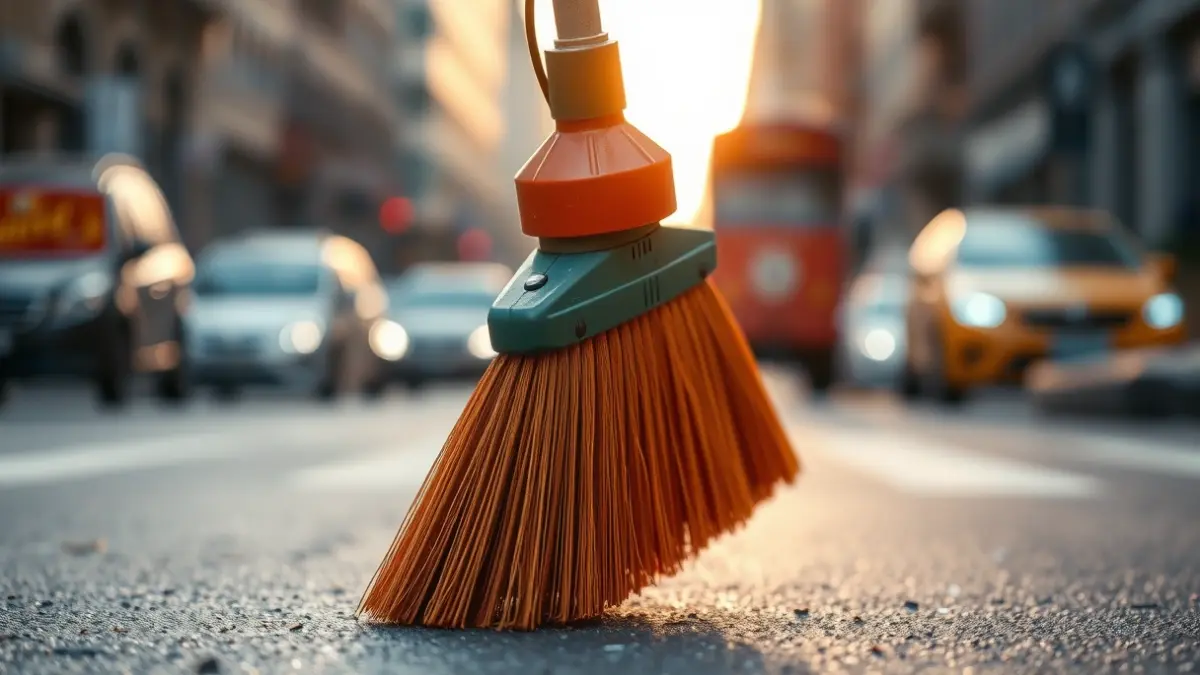 Imagen genérica de un cepillo de limpieza viaria en una calle urbana.