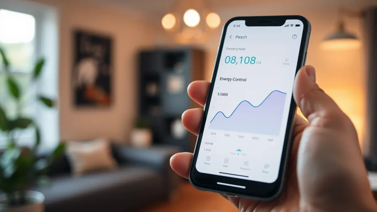 Imatge genèrica d'una persona consultant el seu consum energètic en un telèfon intel·ligent.