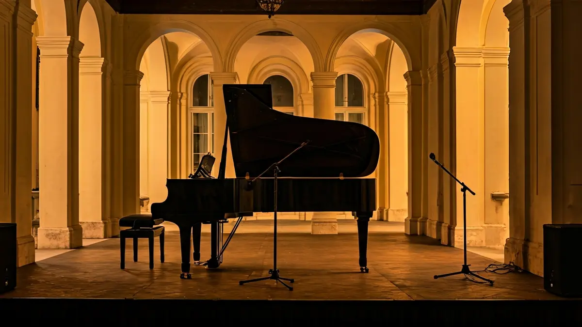 Imatge genèrica d'un concert de piano i veu en un espai històric.