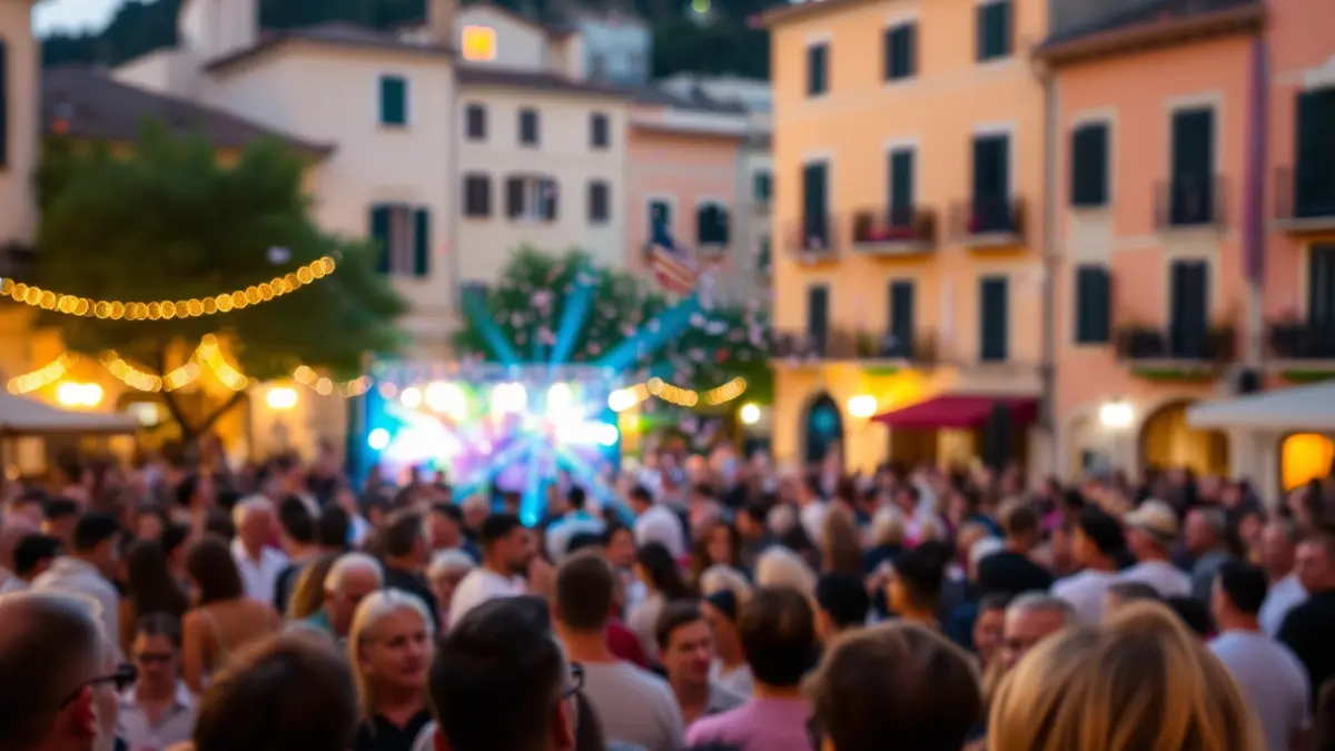 Imagen genérica de una multitud disfrutando de un espectáculo al aire libre en una plaza mediterránea.