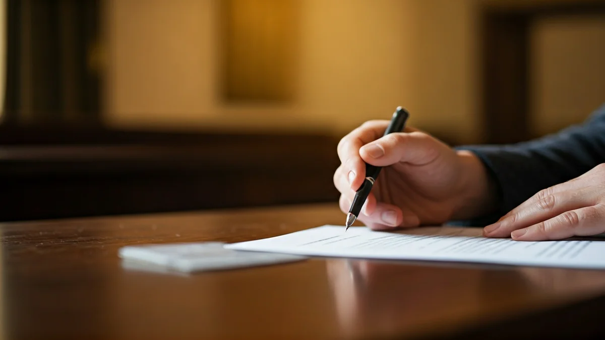 Imatge genèrica d'una mà assenyalant un document legal en un despatx.