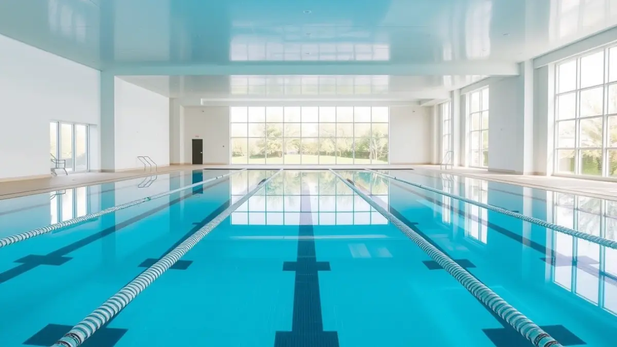 Imagen genérica del interior de una piscina cubierta con agua azul y carriles vacíos.