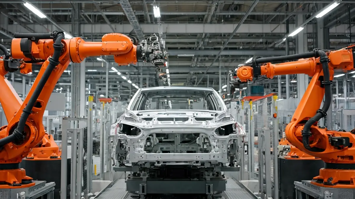 Imatge genèrica d'una línia de muntatge de vehicles en una fàbrica.