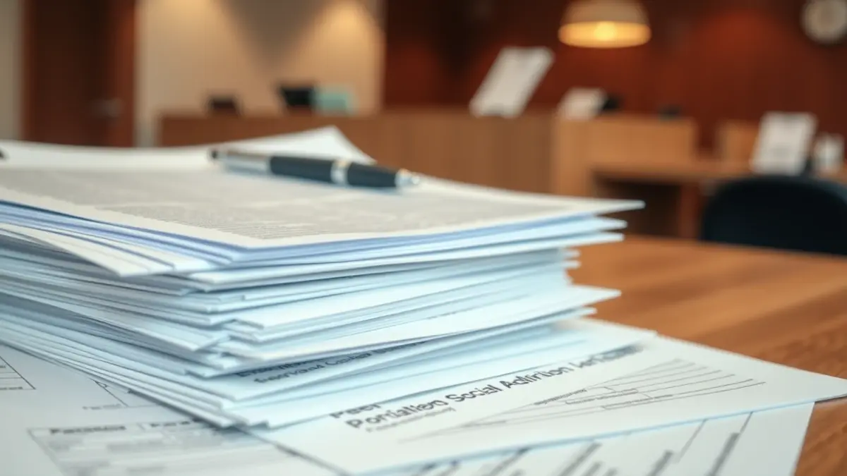 Imagen genérica de documentos y formularios, simbolizando la burocracia en las prestaciones sociales.