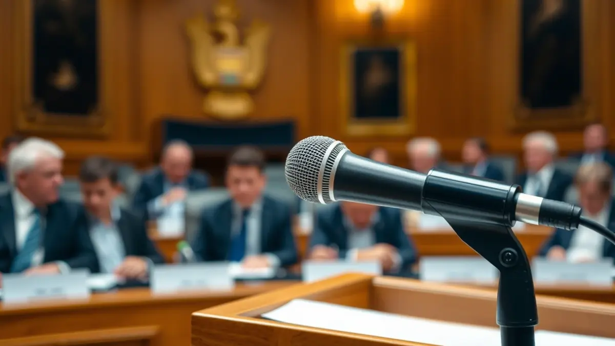 Generic image of a microphone on a podium during a municipal plenary session.