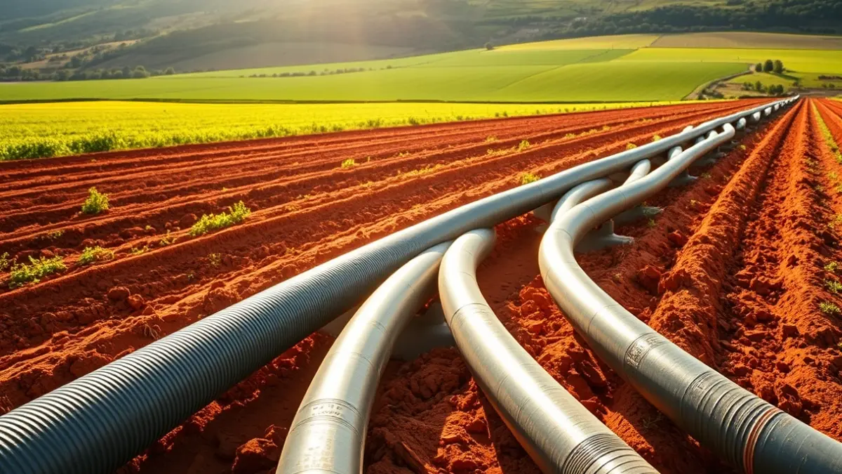 Imatge genèrica de canonades d'irrigació en un camp, simbolitzant projectes d'infraestructura hídrica.