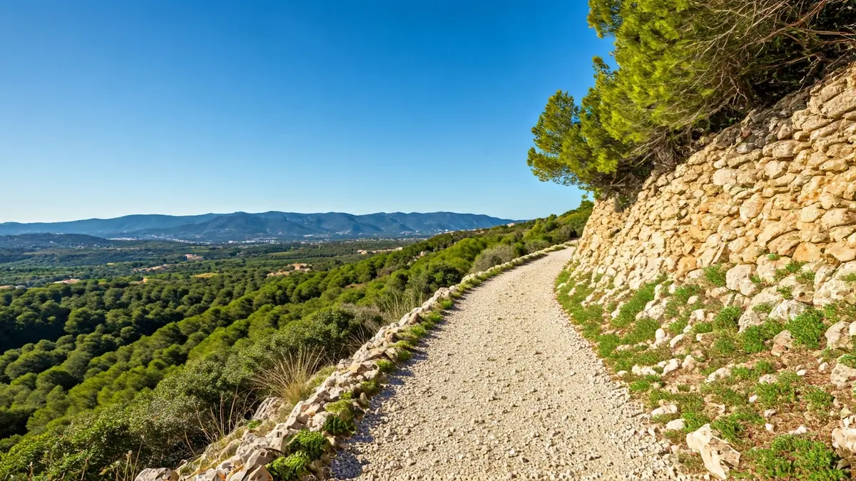 Generic image of a mountain trail with Mediterranean landscape.