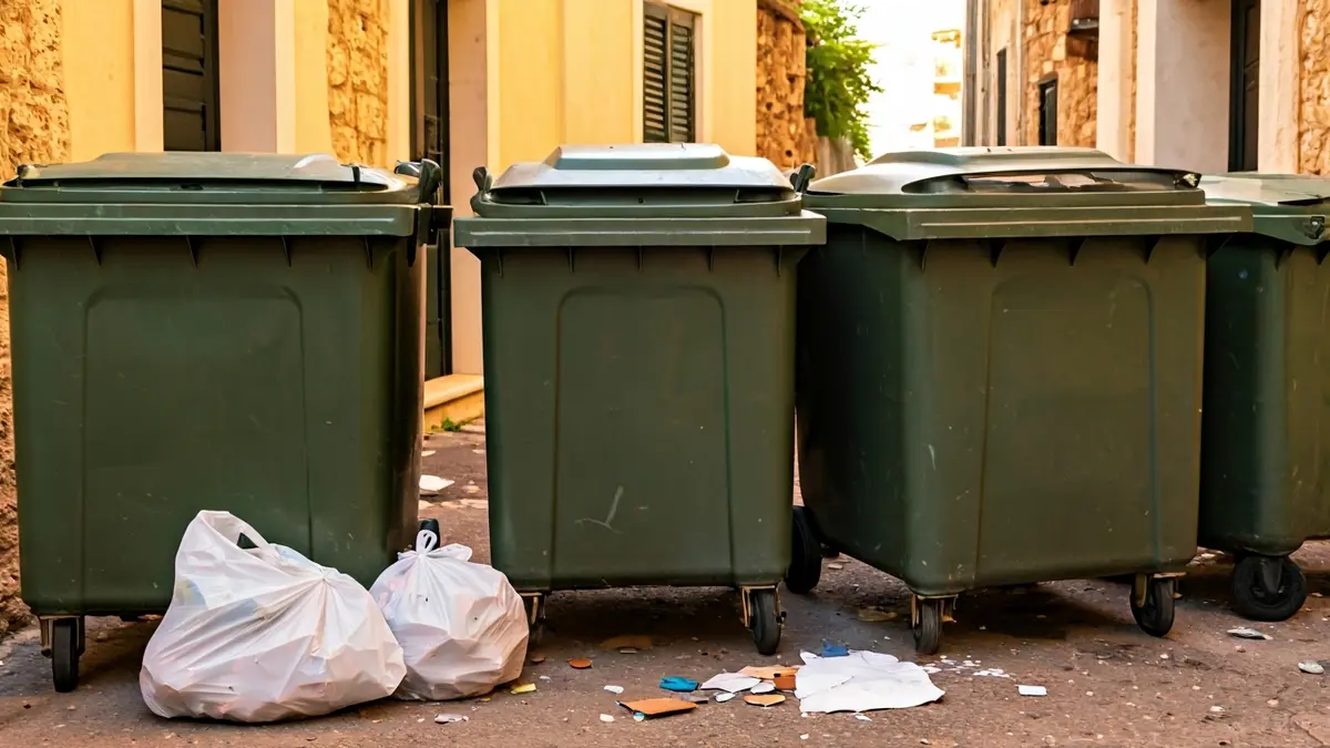 Generic image of overflowing waste bins with garbage scattered on the ground.