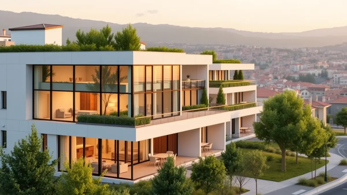 Imatge d'una residència de gent gran amb espais verds i grans finestrals.