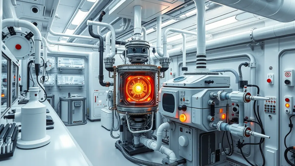 Generic image of a laboratory with reactors and life support systems for space missions.