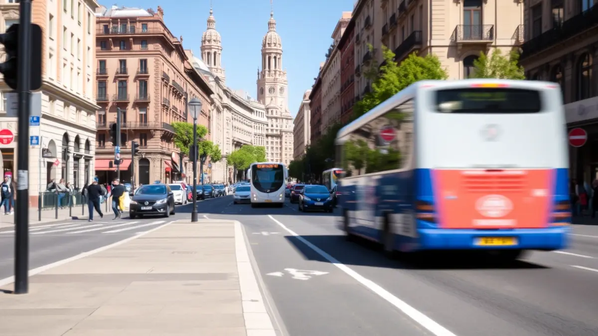 Image of Barcelona's Via Laietana with new sidewalks and bus lane.
