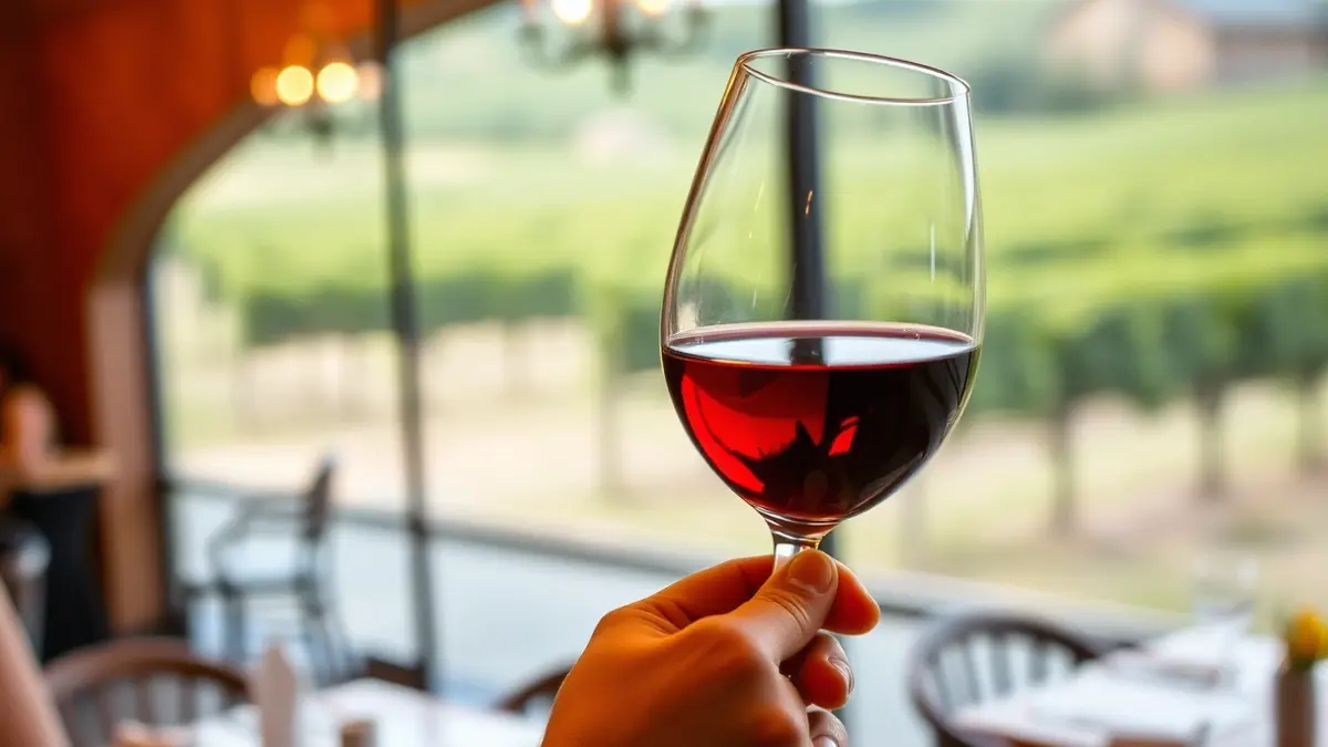 Generic image of a wine glass with a blurred background of a winery or restaurant.