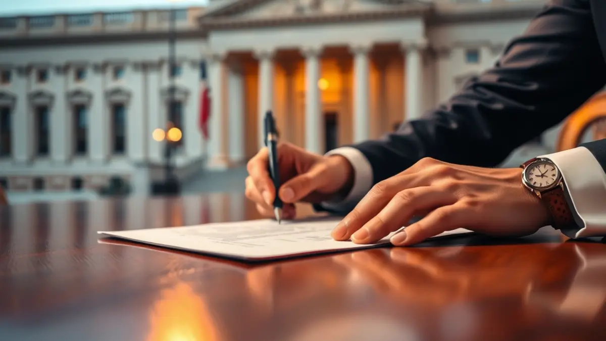 Imagen genérica de manos firmando documentos oficiales, simbolizando un acuerdo de gobierno.