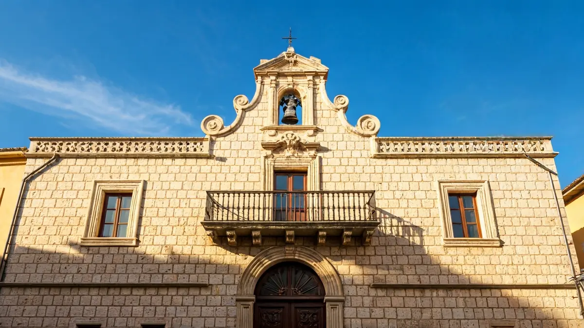 Façana de l'Ajuntament de Tortosa amb balcó i baranes de ferro forjat.