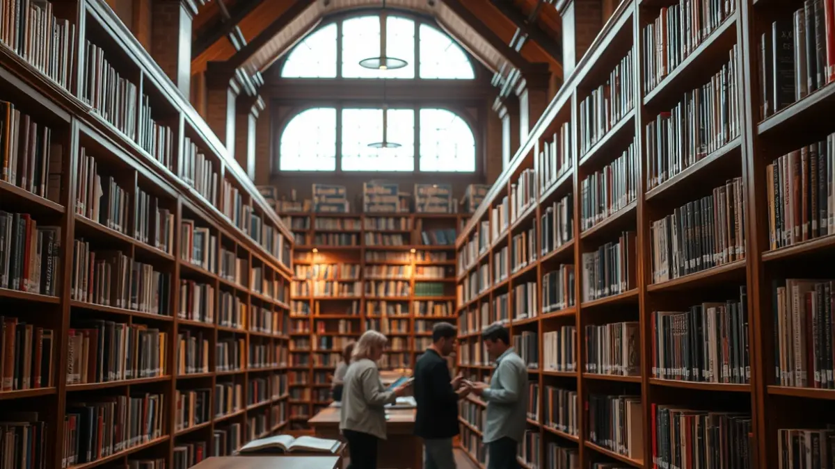 Imatge genèrica d'una biblioteca amb prestatgeries plenes de llibres i llum càlida.