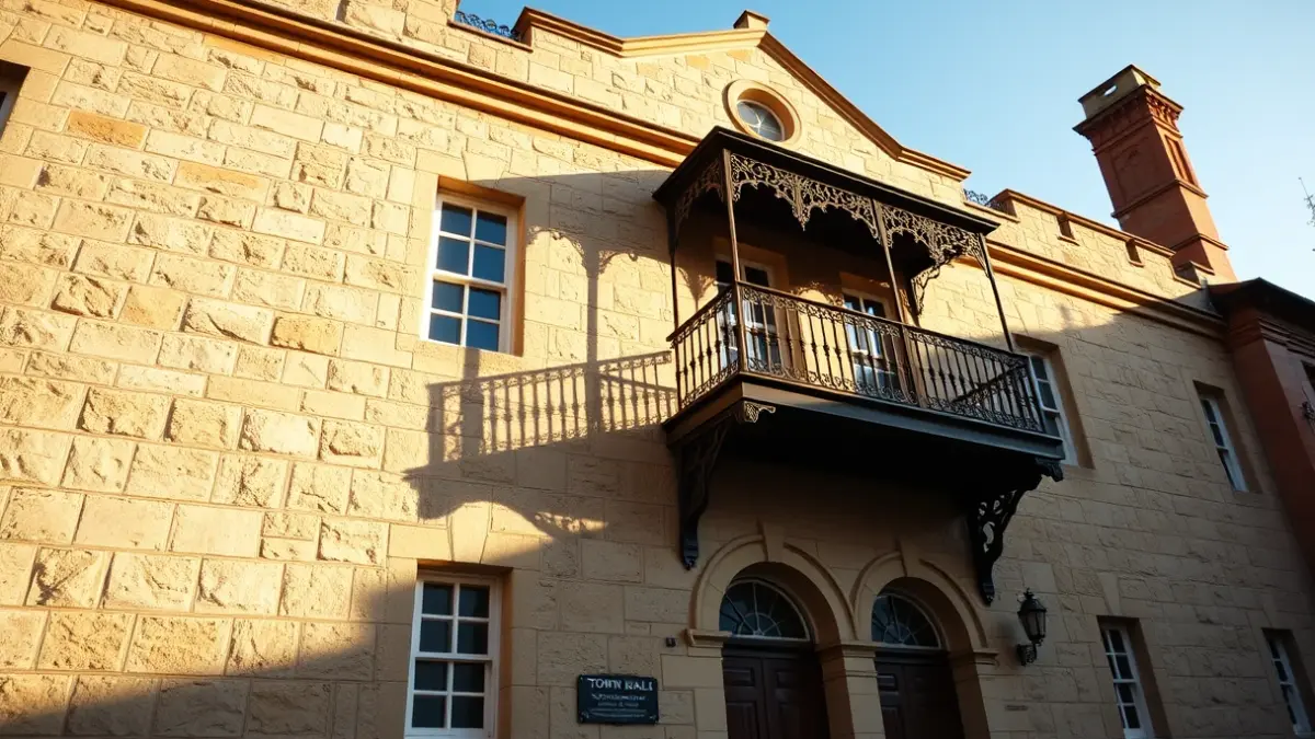 Facade of l'Ametlla de Mar town hall with wrought iron balcony under sunlight.
