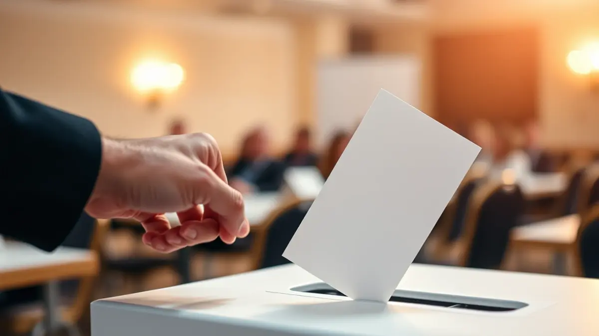 Imatge genèrica d'una mà dipositant un vot en una urna, simbolitzant un procés electoral.