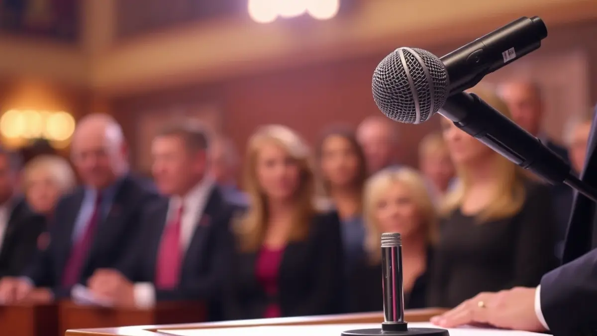 Imatge genèrica d'un micròfon en un faristol, simbolitzant la influència en l'àmbit públic.