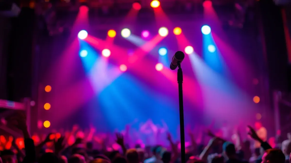 Imatge genèrica d'un concert de rock amb llums i un micròfon.