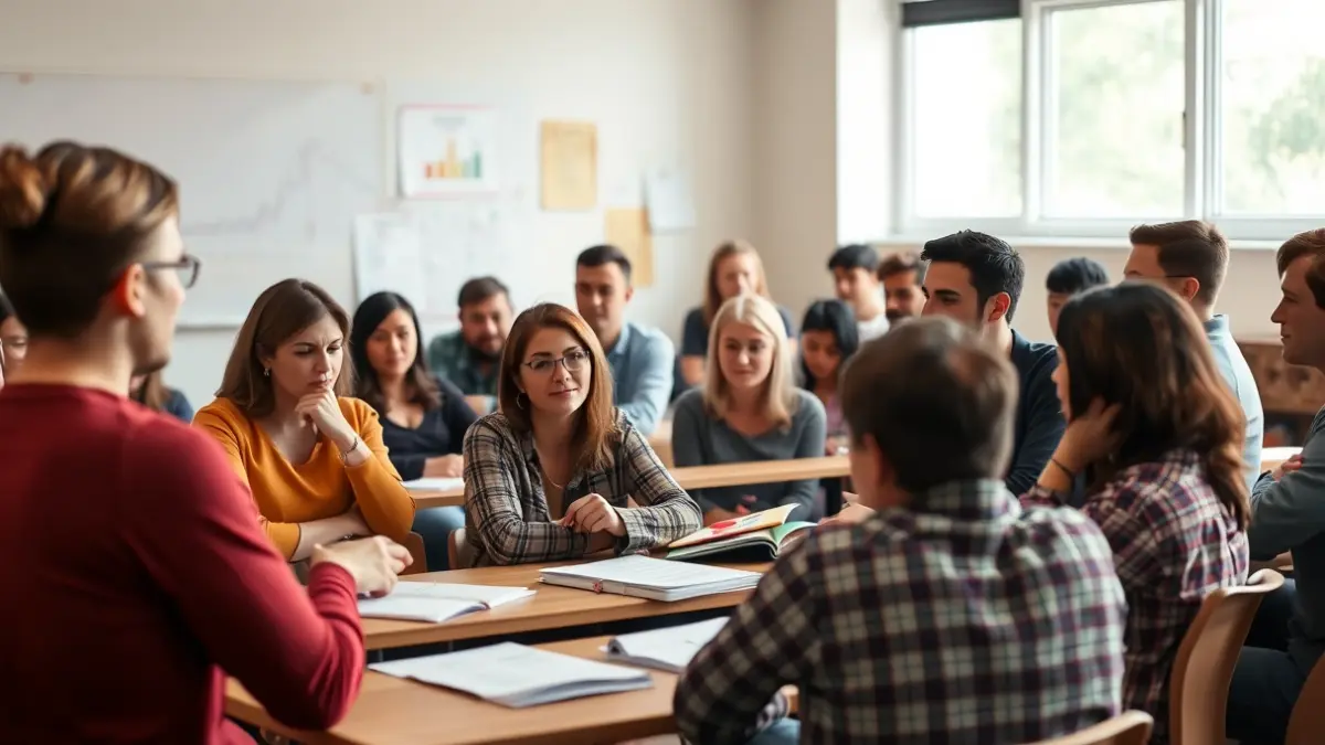 Generic image of a classroom with adult students learning Catalan.