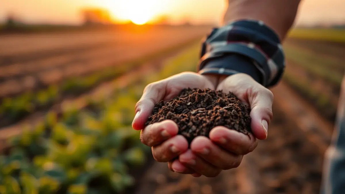 Generic image of an elderly farmer's hands holding soil, symbolizing generational change in agriculture.