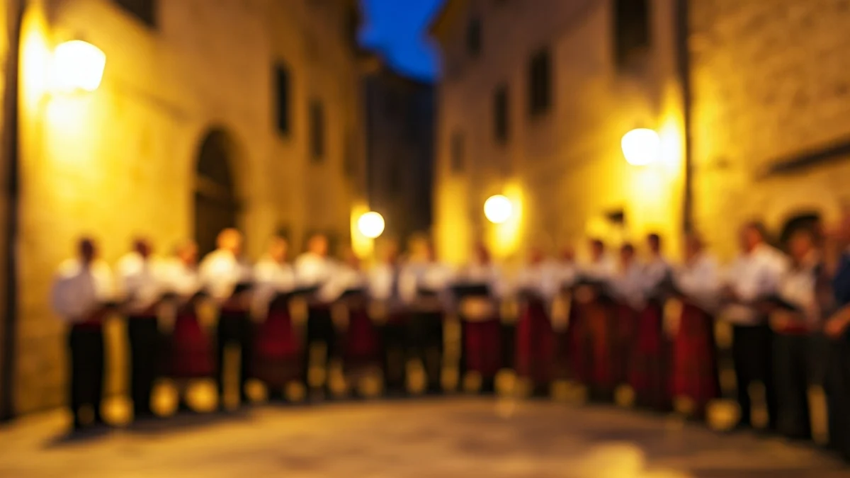 Generic image of a traditional singing celebration in a Mediterranean town street.